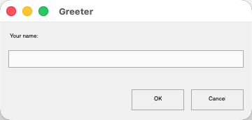 The GreetForm example running on macOS