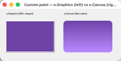 Both custom-paint approaches side by side, running on macOS