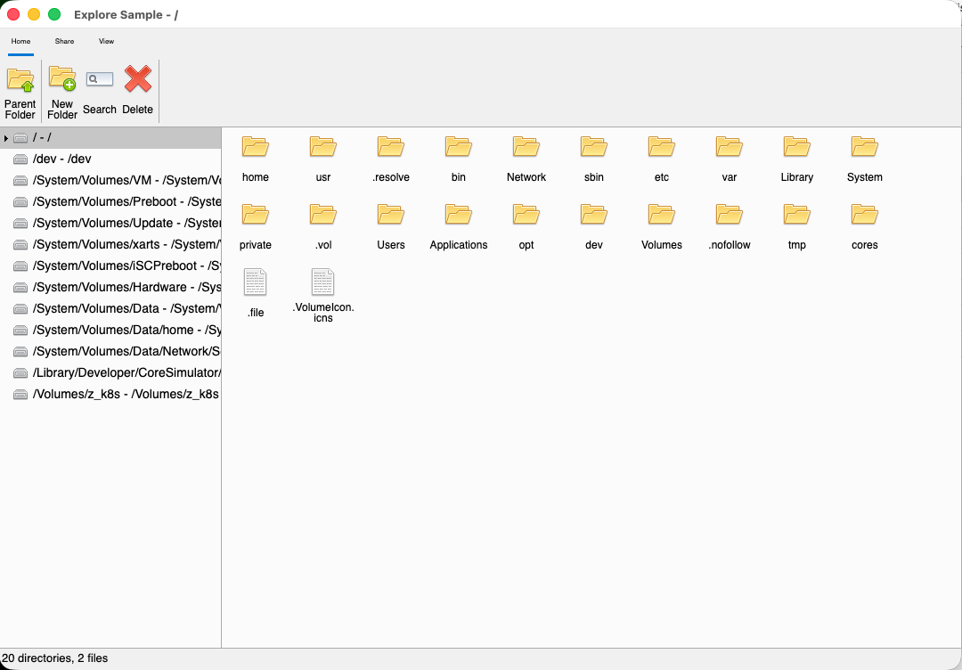 The Explorer sample on macOS