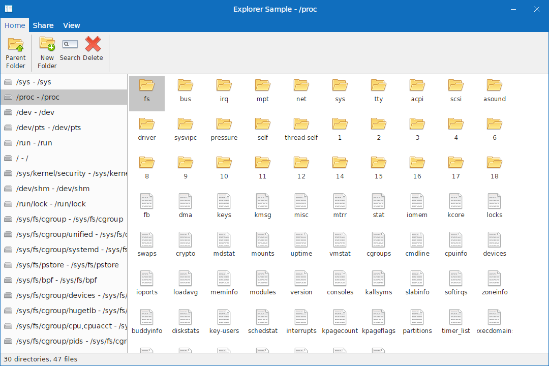 The Explorer sample on Ubuntu