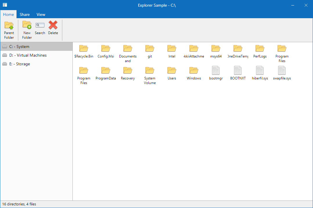 The Explorer sample on Windows